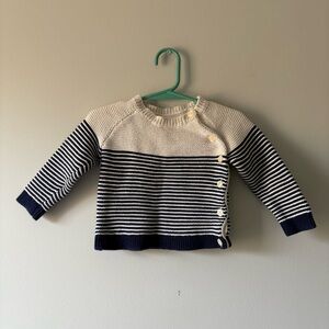 Baby Gap Size 12-28 Mth Cotton Knit Button Front Kimono Sweater Navy Blue Cream